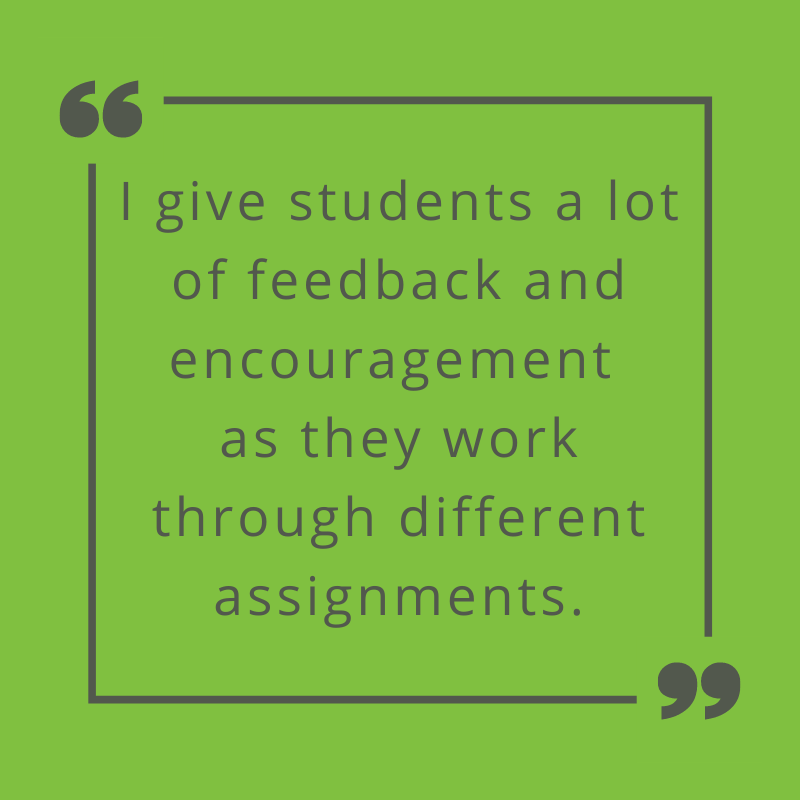 I give students a lot of feedback and encouragement as they work through different assignments. Prof. Mitchell on engaging students in online learning.