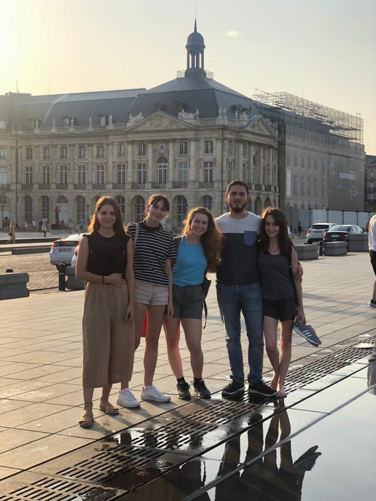 Xiomara Matathias poses with other students in the city center in Bordeaux